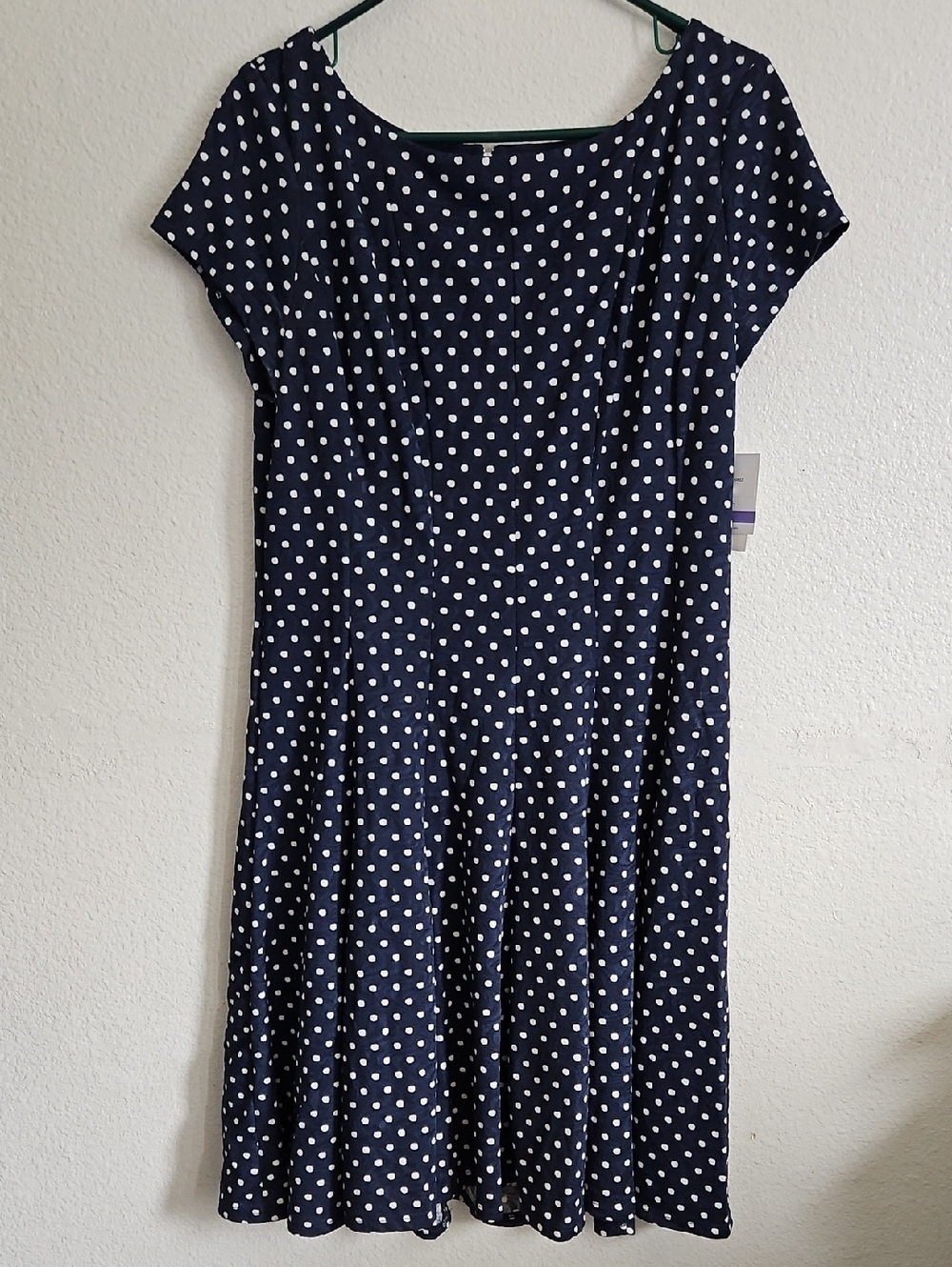 Danny & Nicole Navy Blue and White Polka Dot Midi Dress